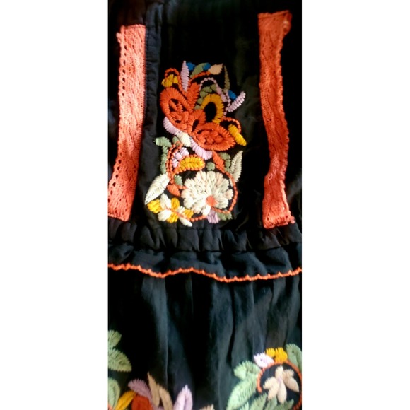 Cute Options Dress Embroidered Floral S Strapless Black/ Coral India Line Cotton - Picture 5 of 6